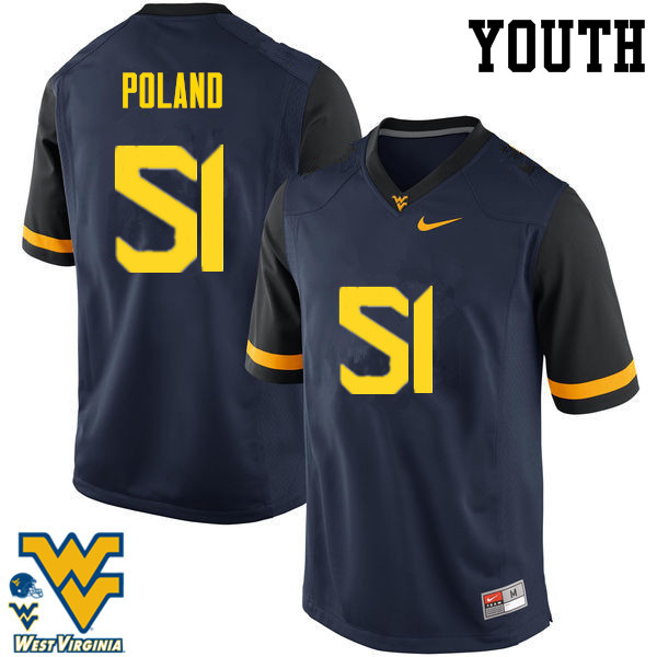 NCAA Youth Kyle Poland West Virginia Mountaineers Navy #51 Nike Stitched Football College Authentic Jersey BL23K20ZG
